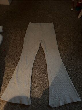 aerie Ribbed Flare Lounge Pants in Light Gray